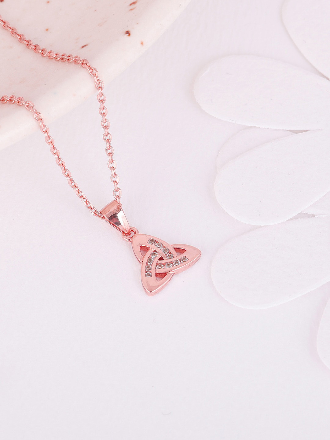 GIVA  Rose Gold-Plated 925 Sterling Silver CZ Studded Pendant With Chain