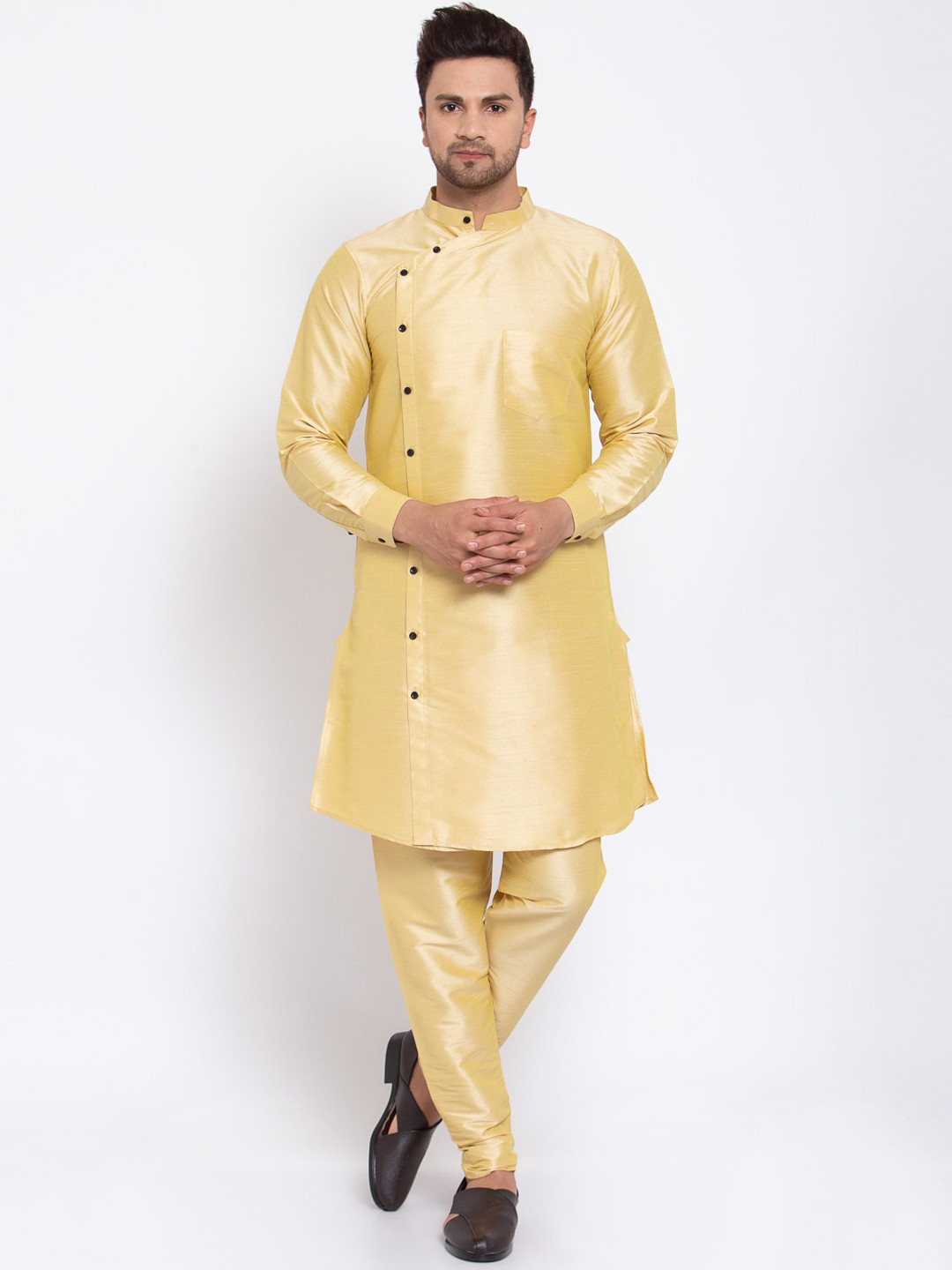KLOTTHE Men Gold-Toned Solid A-Line Kurta
