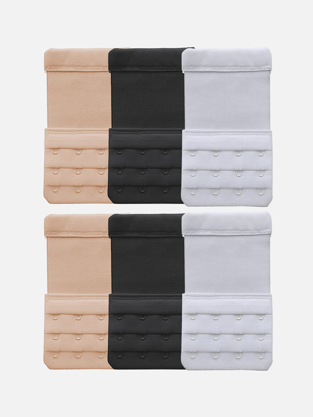 FIMS Women Bra Extenders 4 Hook 4 Eye Pack of 6 Black White Beige Stretchy Bra Extension