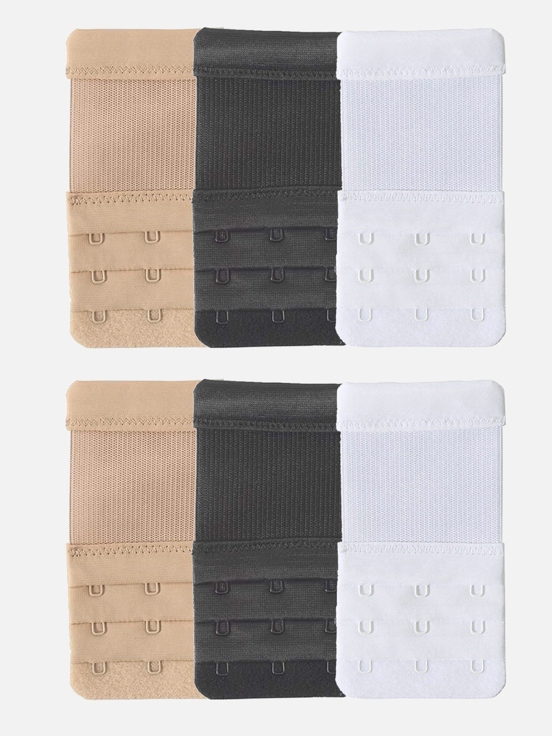 Women Bra Extenders 3 Hook 3 Eye Pack of 6 Black White Beige Stretchy Bra Extension