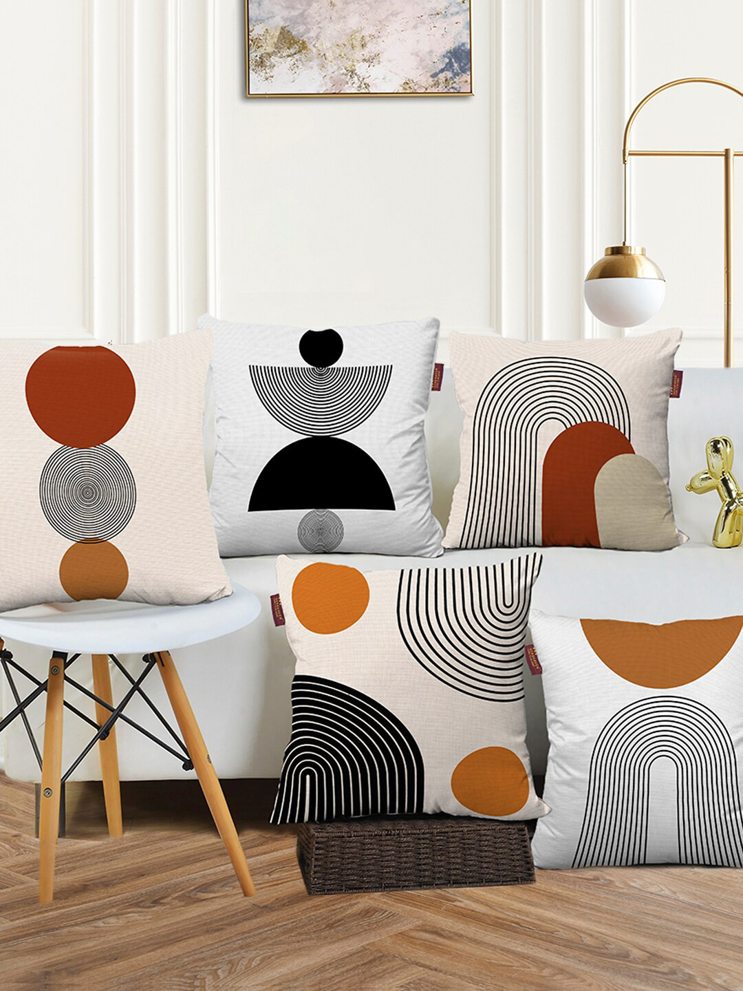 AEROHAVEN Set of 5 Geometric Square Cotton Cushion Covers