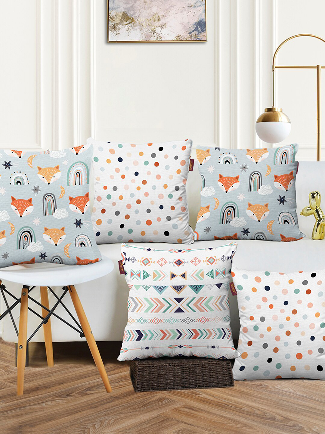 AEROHAVEN Conversational Cotton Canvas Breathable 5 Pcs Square Cushion Covers -12x12In