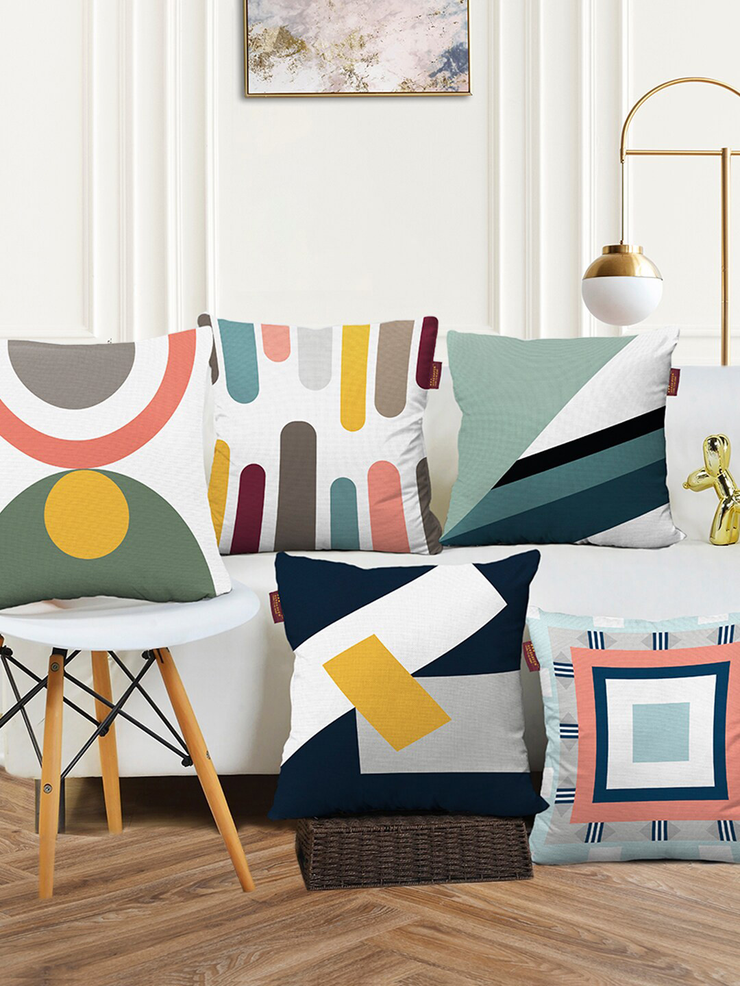 AEROHAVEN White Geometric Cotton Breathable 5 Piece Square Cushion Covers -12x12In