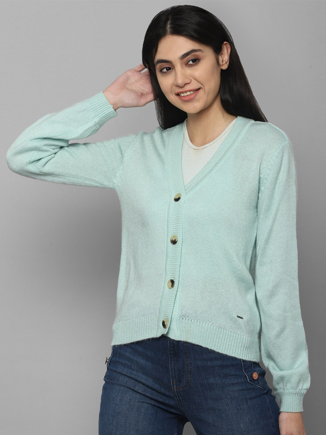 Allen Solly Woman Women Green V-Neck Cardigan