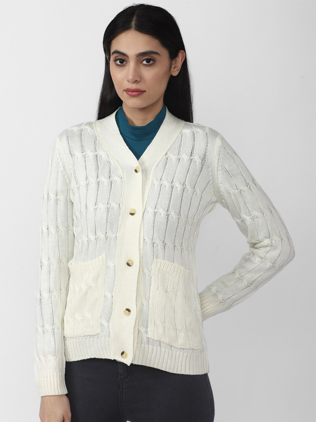 Van Heusen Woman Women Cream-Coloured Cable Knit Cardigan