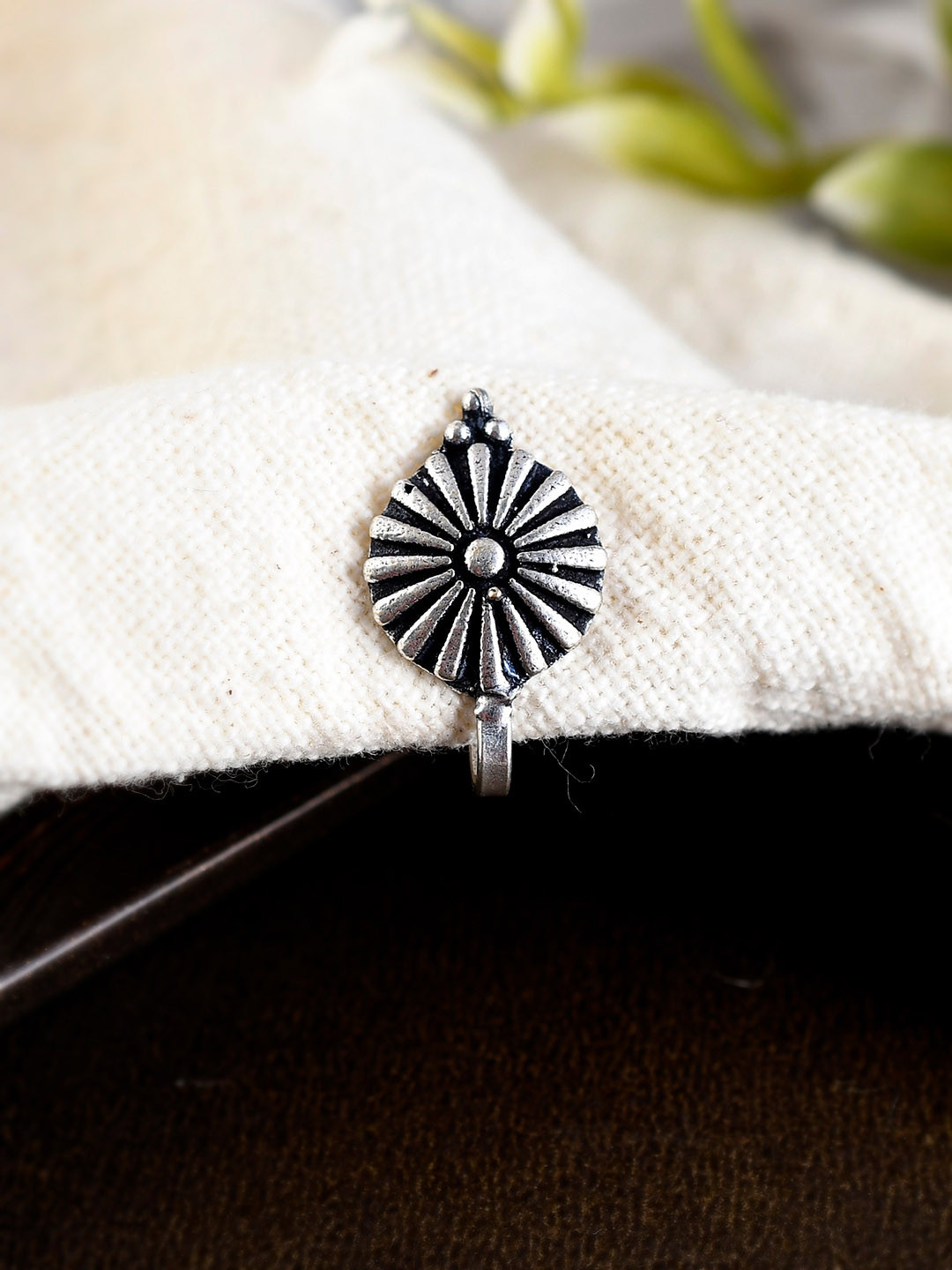 Shoshaa Oxidised Silver-Plated Circular Shaped Nosepin