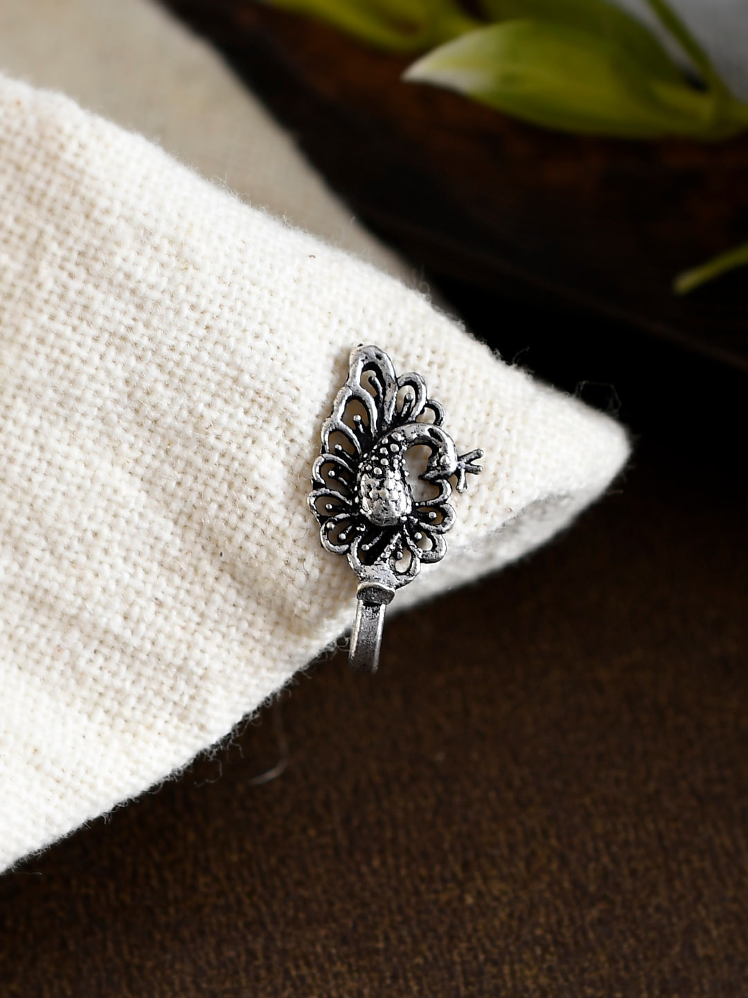 Shoshaa Women Silver-Plated Peacock Nosepin