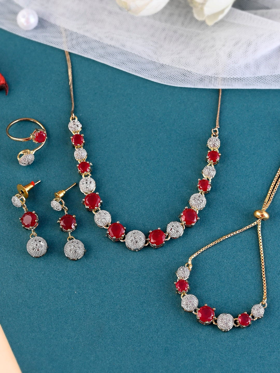 Shoshaa Set of 4 Gold-Plated & Cz Stone-Studded Jewellery Set