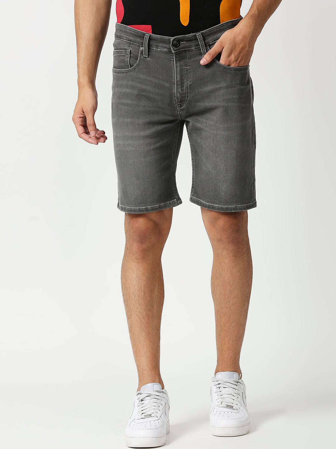 Pepe Jeans Men Grey Washed Skinny Fit Cotton Chino Shorts
