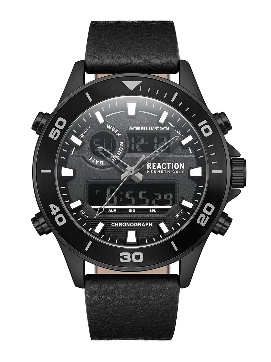 REACTION KENNETH COLE Men Leather Textured Strap Analogue and Digital Watch KRWGD9006601