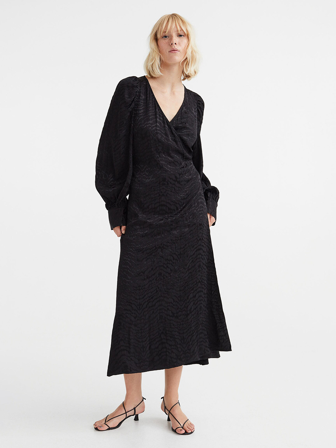 H&M Black Self Design Voluminous Wrap Dress