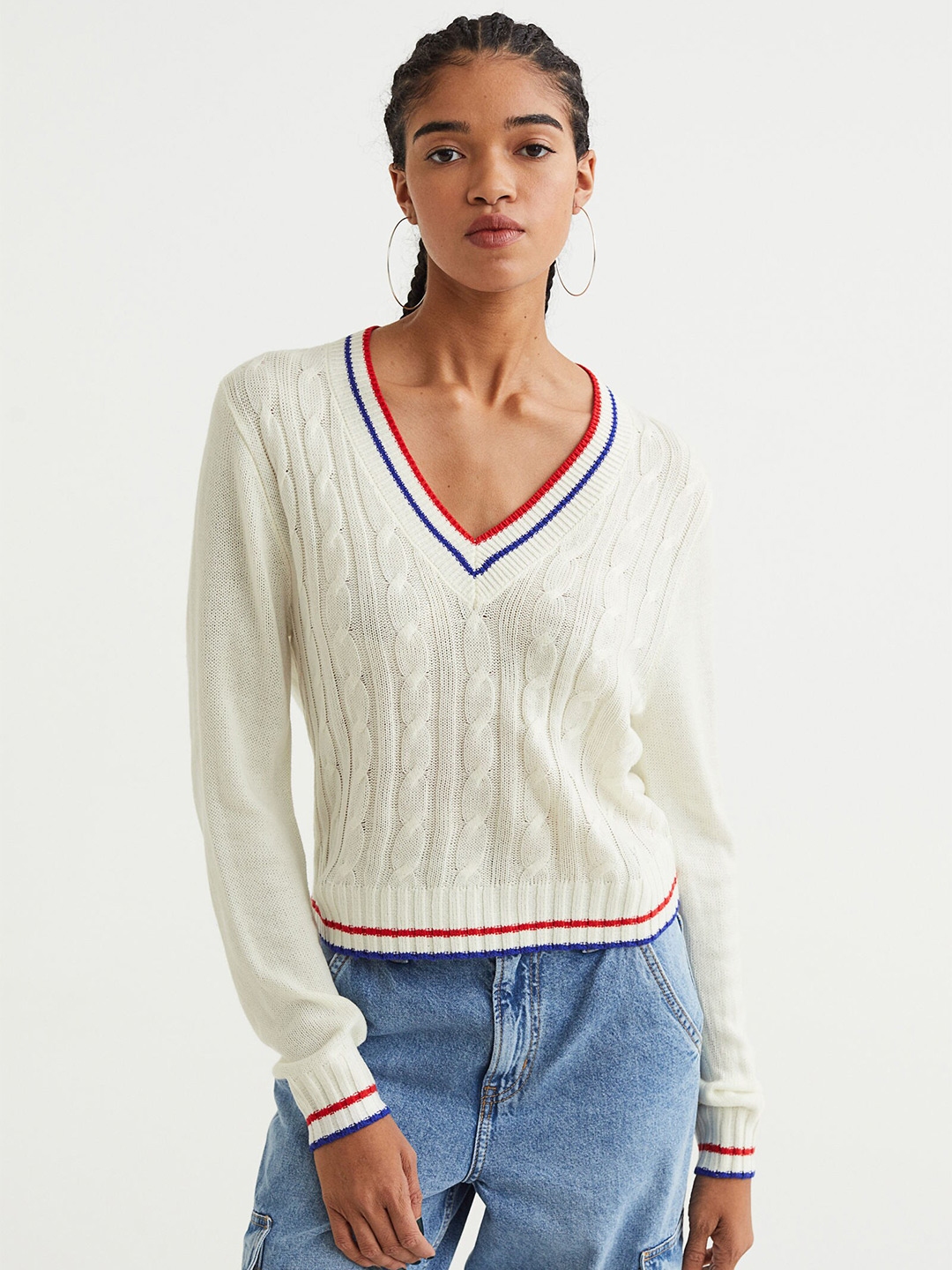 V neck cable knit hotsell jumper womens