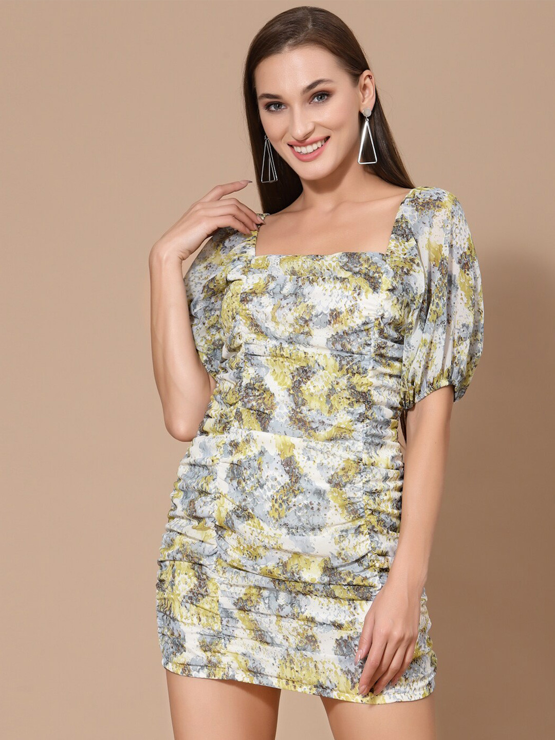 Strong And Brave Women Odour Free Georgette Printed Bodycon Mini Dress