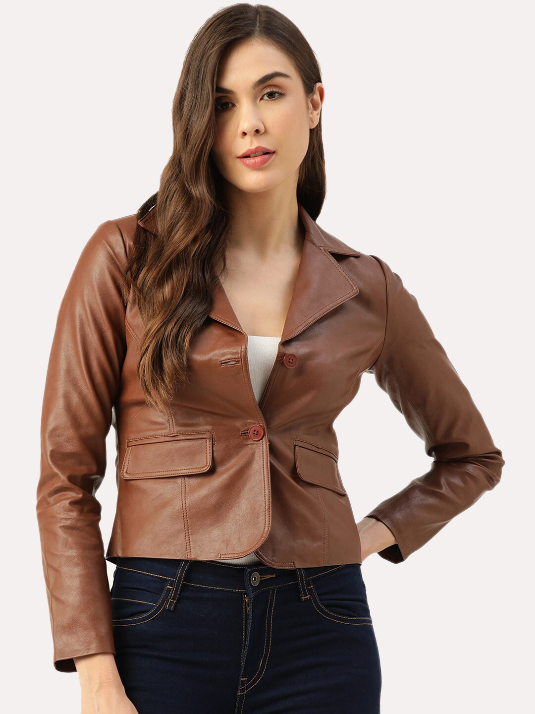 Leather Retail Women Crop Outdoor Leather Jacket