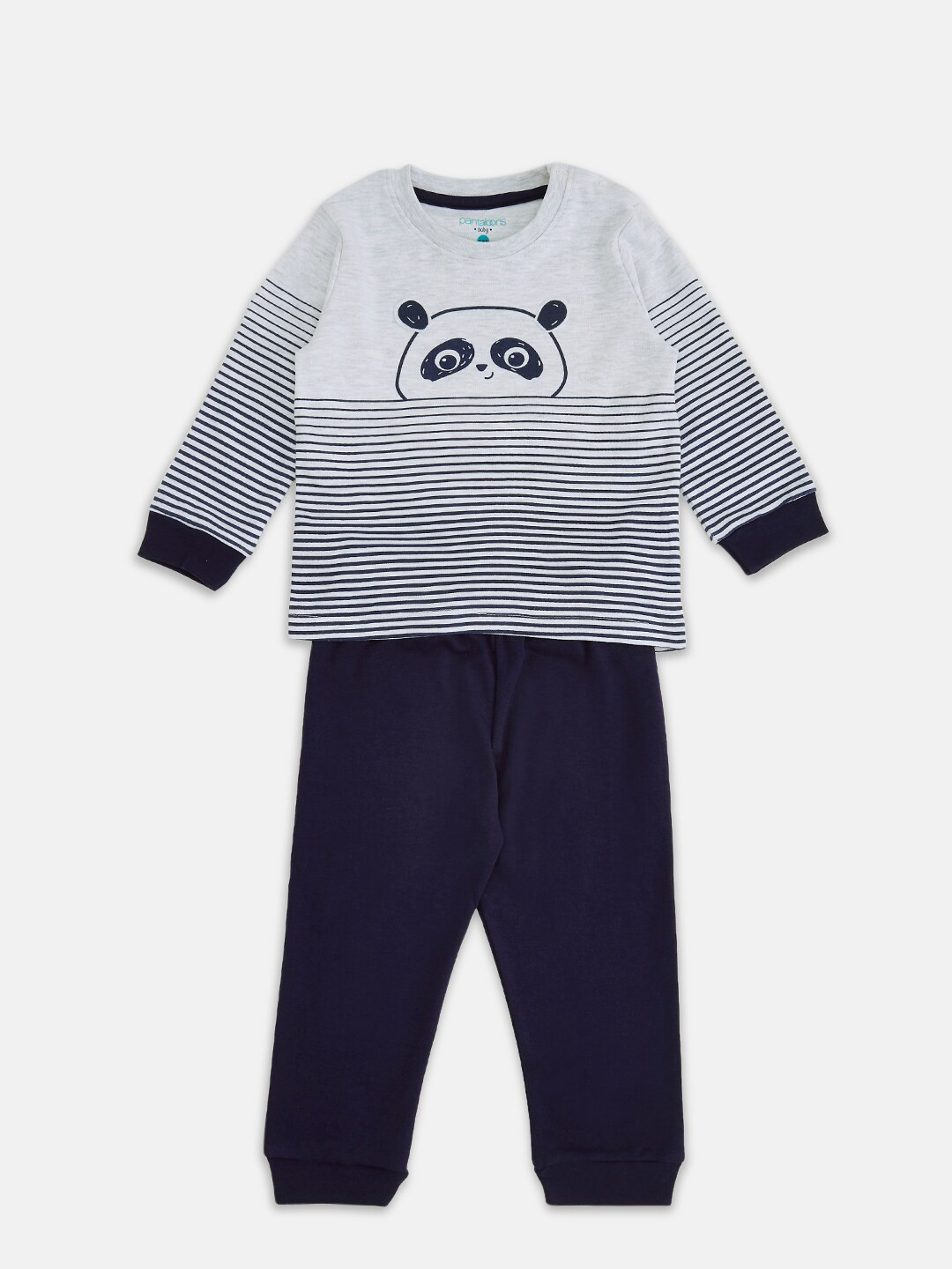 Pantaloons Baby Boys Grey Melange & White Printed T-shirt with Pyjamas