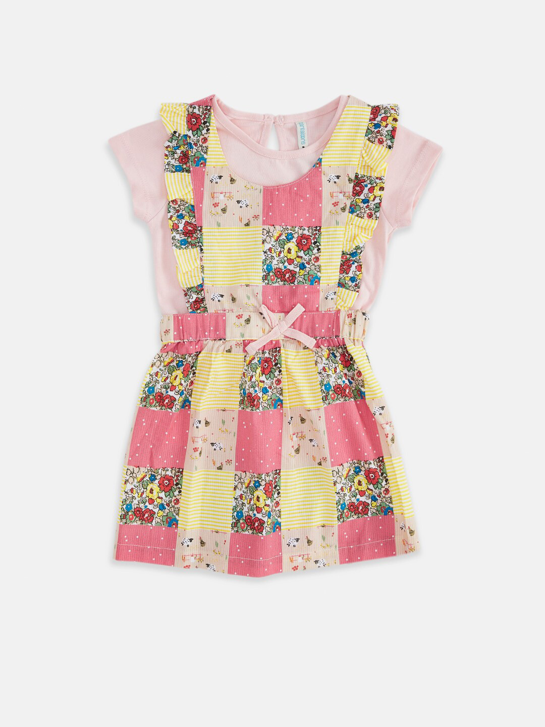 Pantaloons Baby Girls Pink & Yellow T-shirt with Skirt