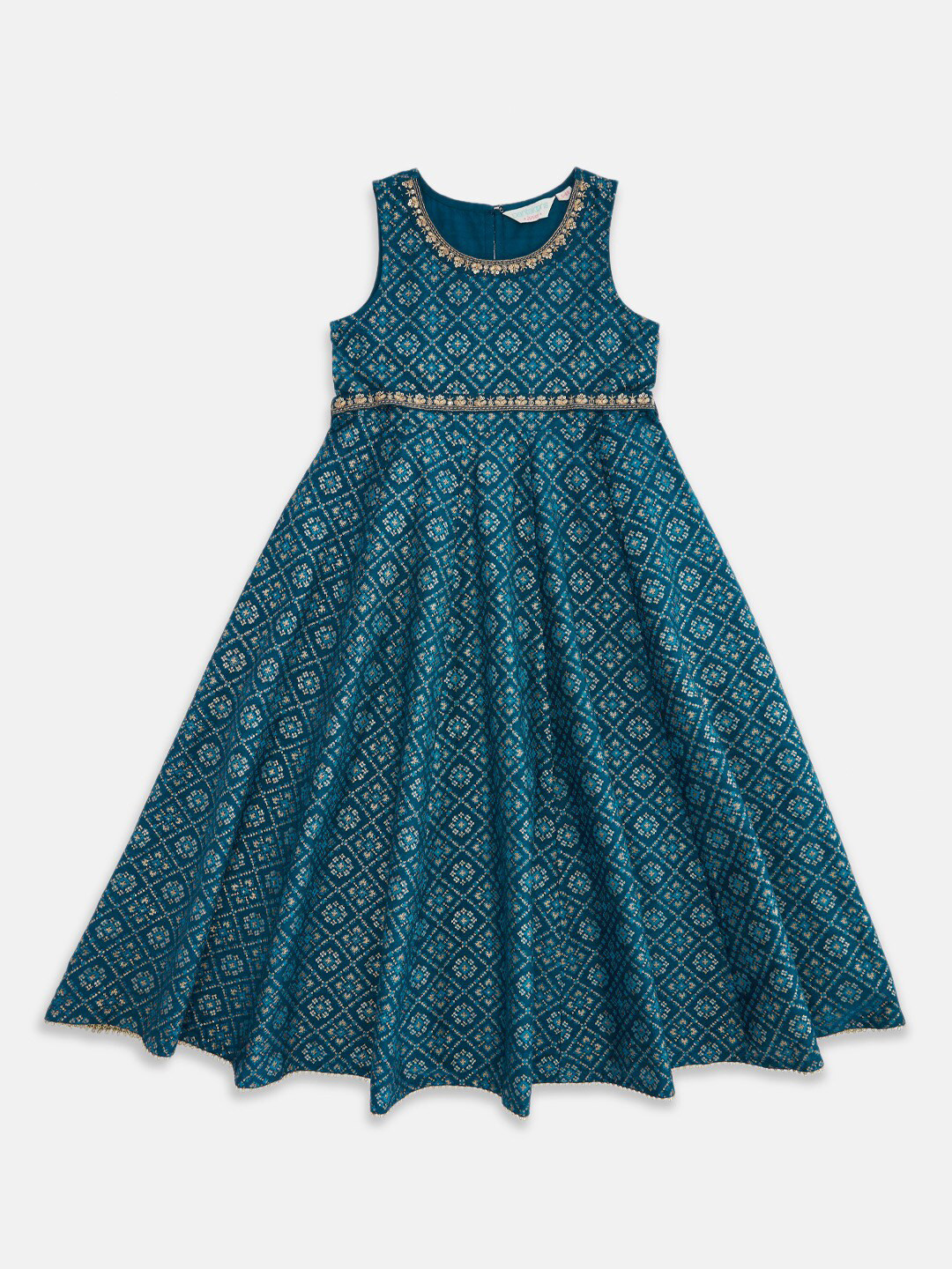 AKKRITI BY PANTALOONS Girls Teal Ethnic Motifs Maxi Dress