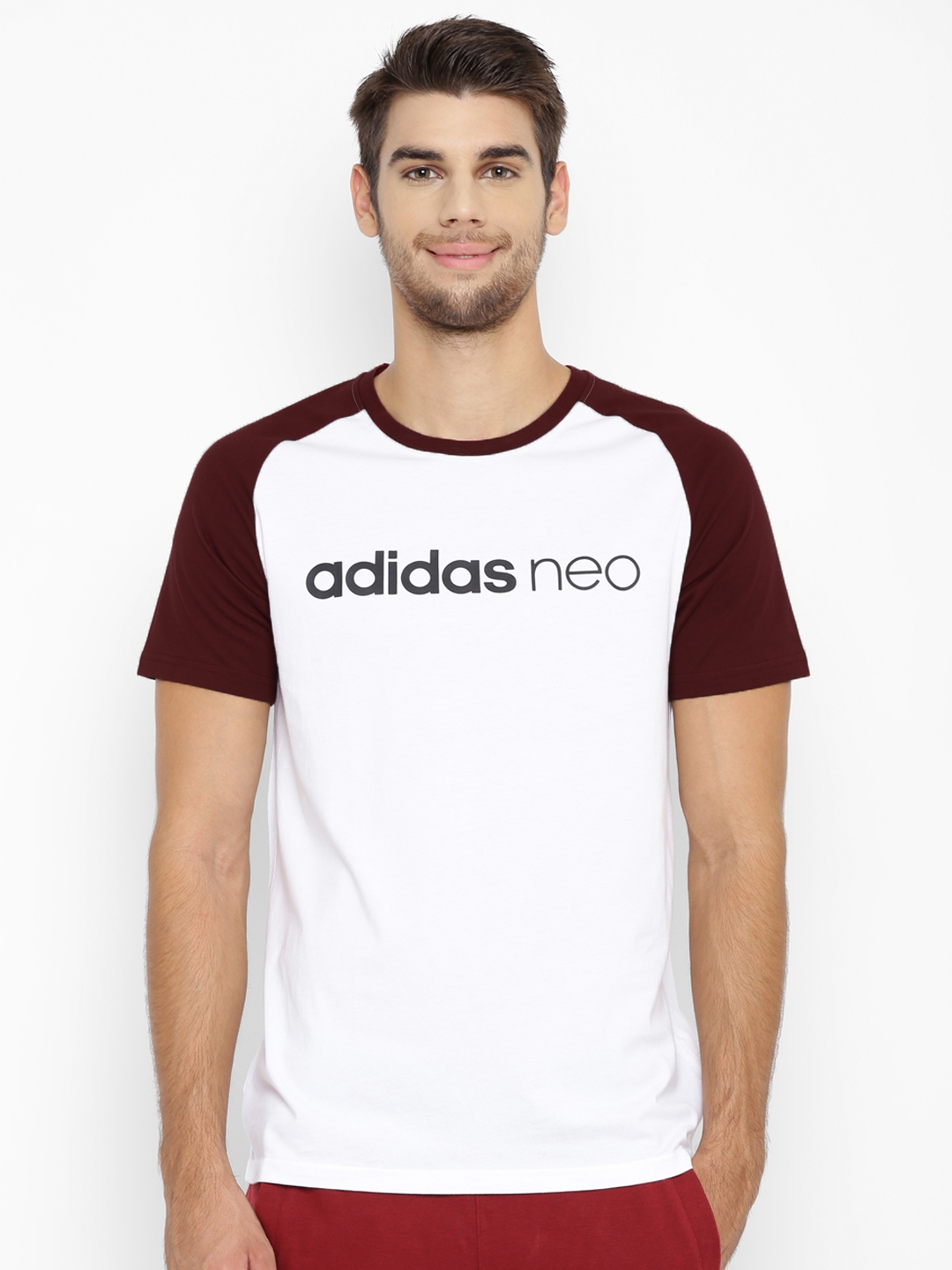 Buy ADIDAS NEO Men White \u0026 Maroon CE ADINEO R Printed Round Neck Pure  Cotton T Shirt - Tshirts for Men 2022740 | Myntra