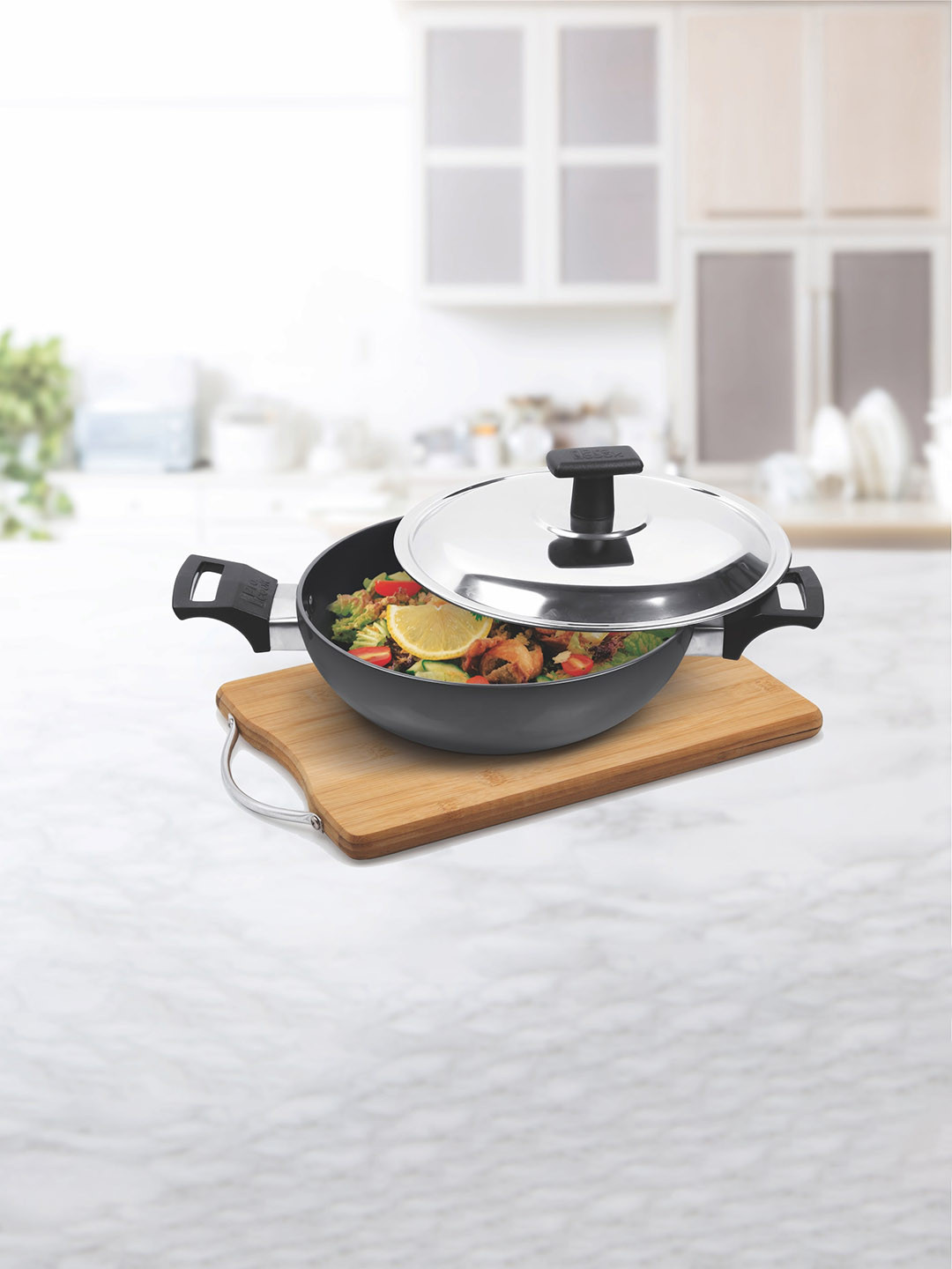 Milton Pro Cook Hard Anodized Kadhai With Stainless Steel Lid 24 cm & 2.8 L