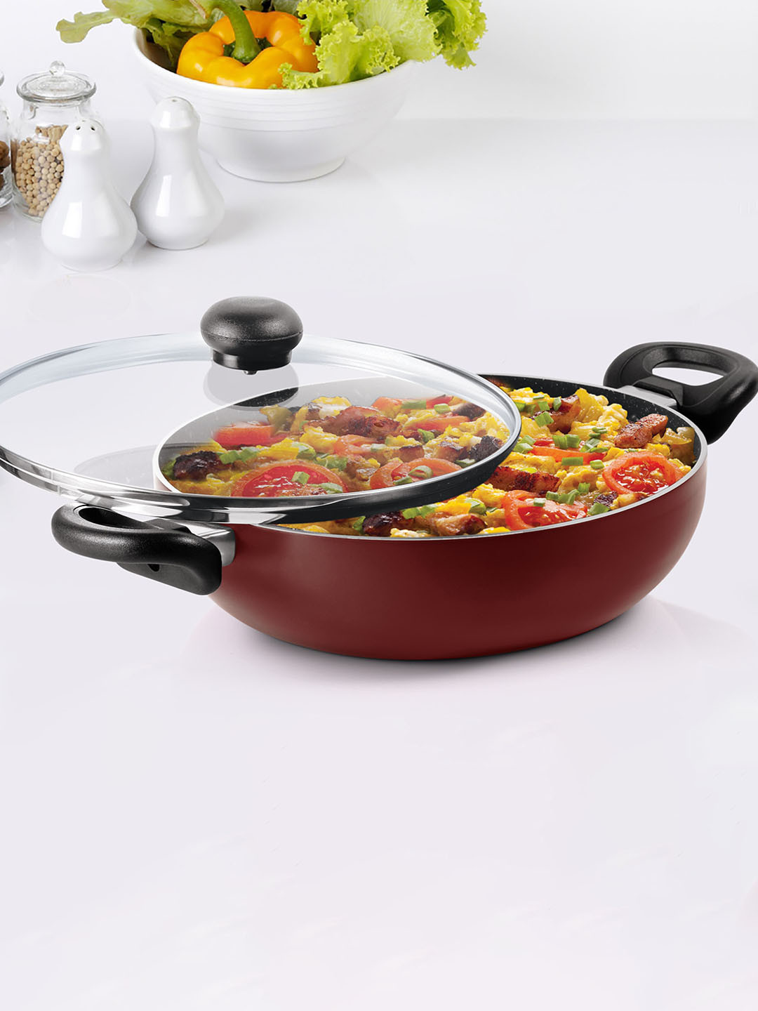 Milton Set of 2 Burgundy Pro Cook New Granito My Kitchen Tawa 28 cm Kadhai 24 cm 2.5 Ltr