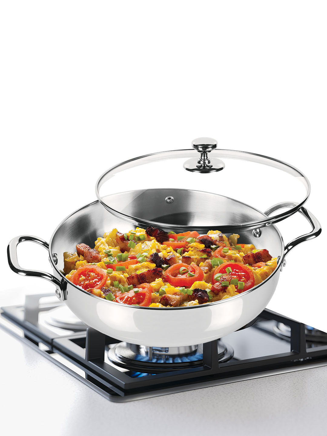 Milton Pro Cook Stainless Steel Sandwich Bottom Kadhai with Glass Lid 28 cm 4.2 Litres