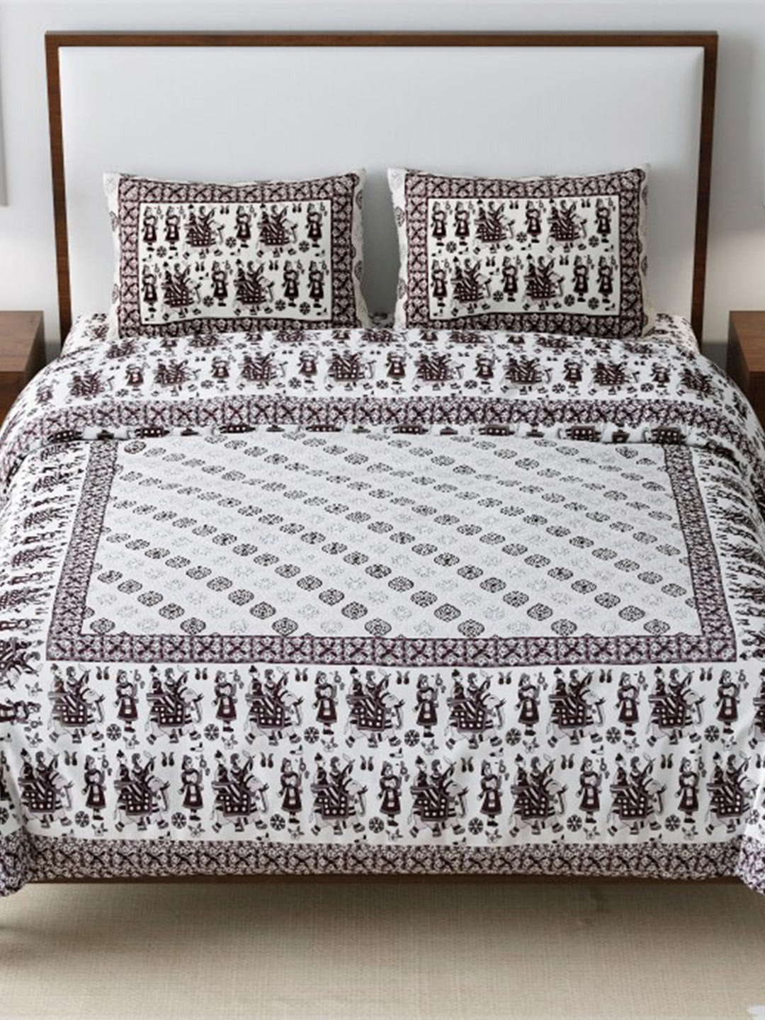 EasyGoods Traditional Off White Ethnic Motifs Pure Cotton 240 TC King Fine Bedsheet with 2 Pillow Covers-108 x 108 inches