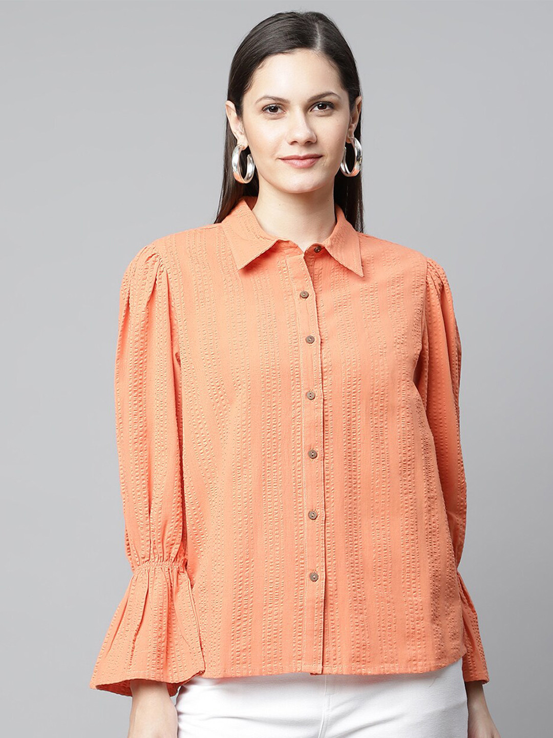 HOUSE OF S Women Puff Sleeves Casual Shirt