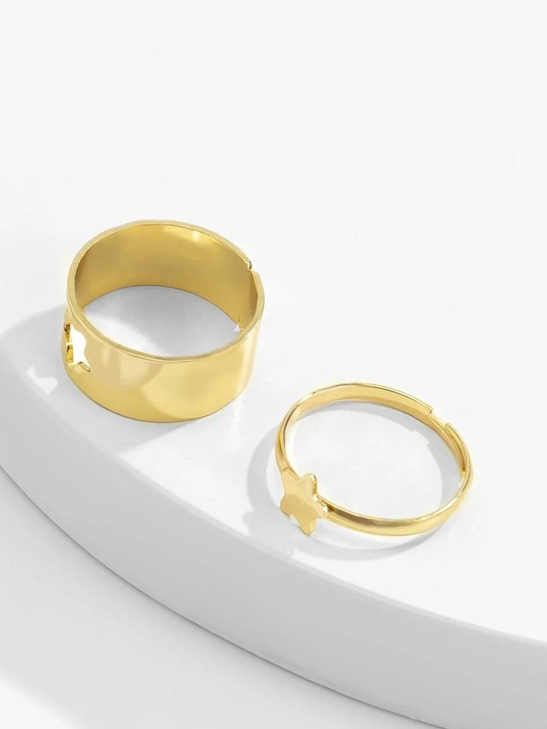 Pinapes Pack Of 4 Gold-Plated Stars & Butterfly Double Ring