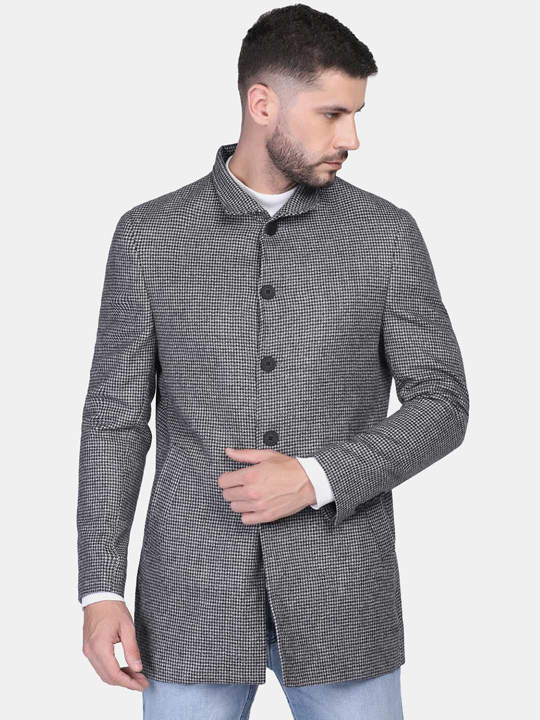 Blackberrys Men Hounstooth Checked Slim-Fit Bandhgala Blazer