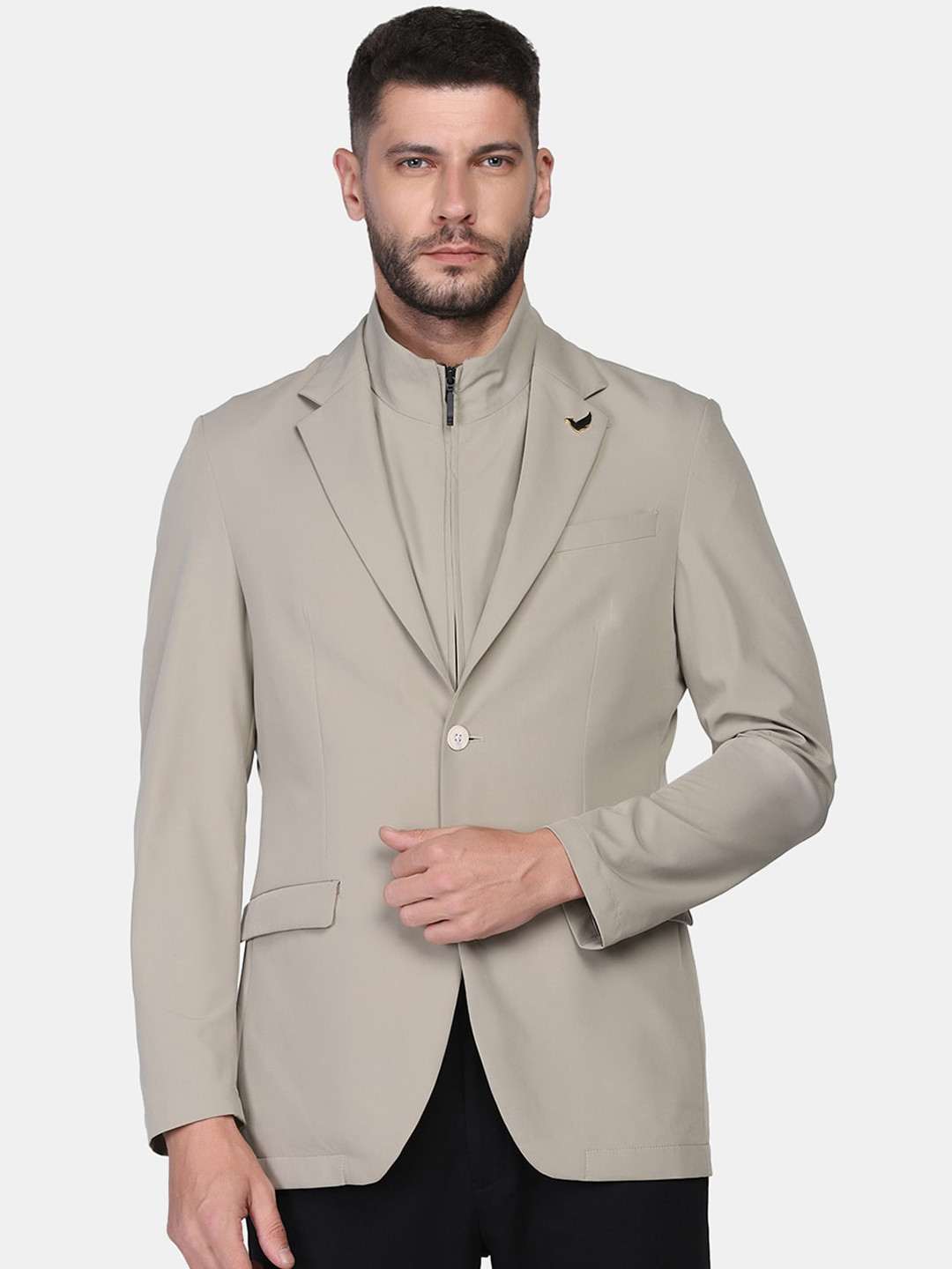 Blackberrys Men Formal Beige Solid TechPro Blazer