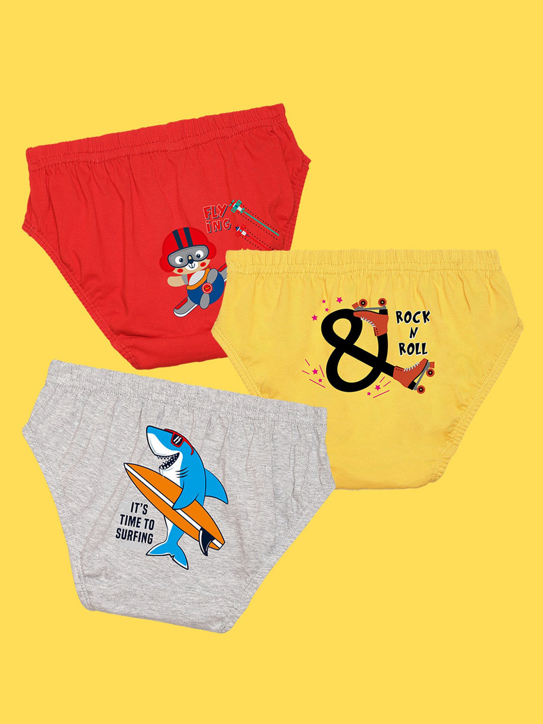 NUSYL Boys Pack Of 3 Red,Yellow,Grey Printed Briefs