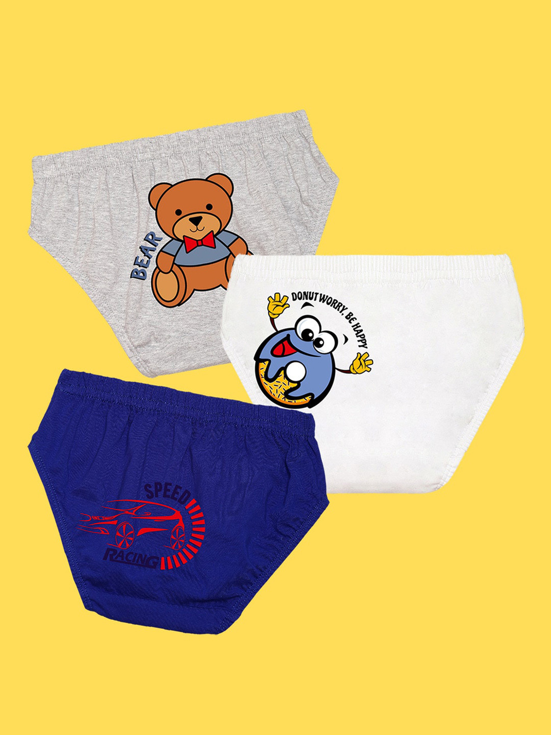 NUSYL Boys Pack Of 3 Grey,White,Royal Blue Printed Briefs