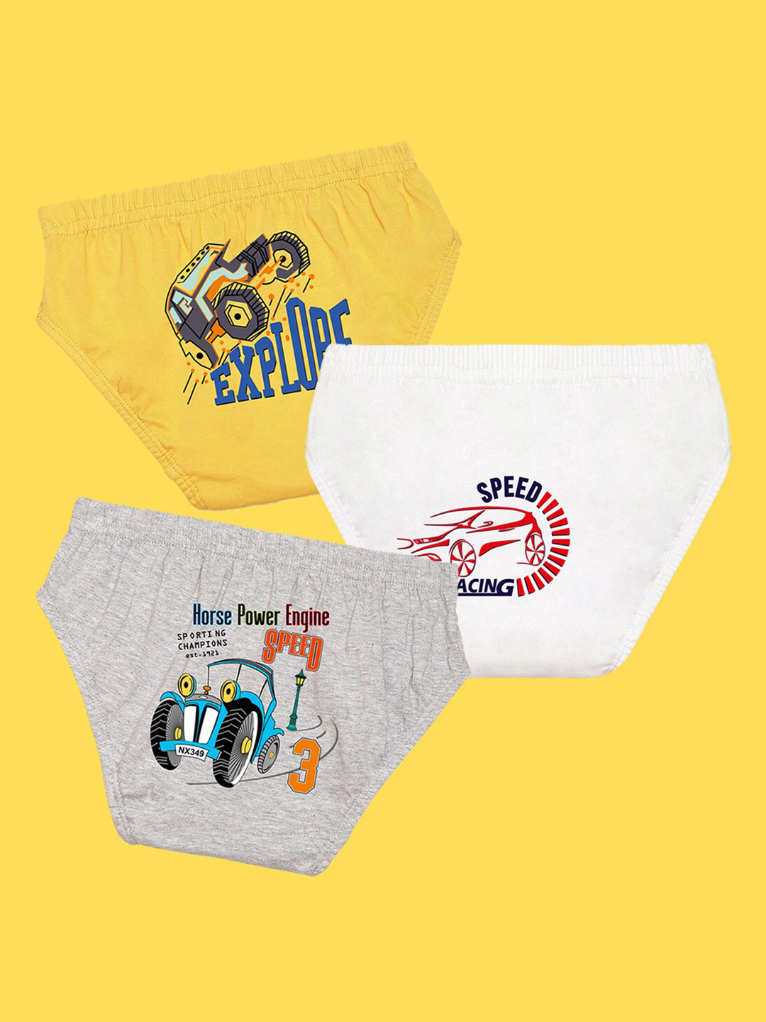 NUSYL Boys Pack Of 3 Yellow,White,Grey Printed Briefs