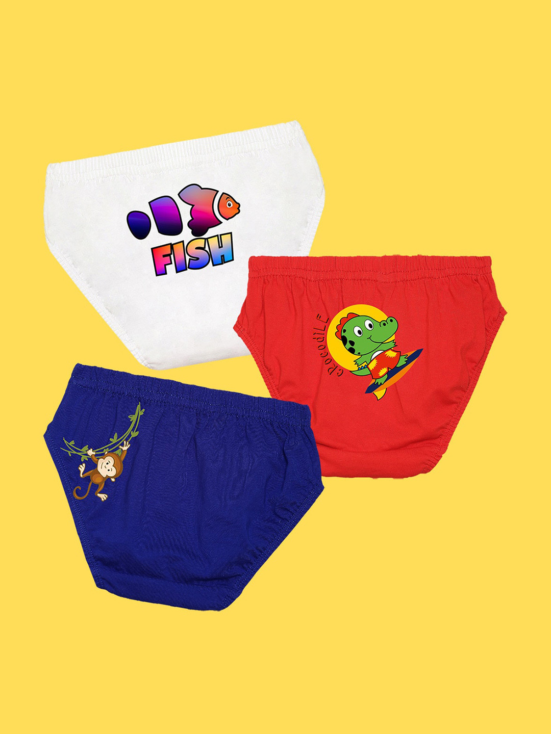 NUSYL Boys Pack Of 3 White,Red,Royal Blue Printed Briefs