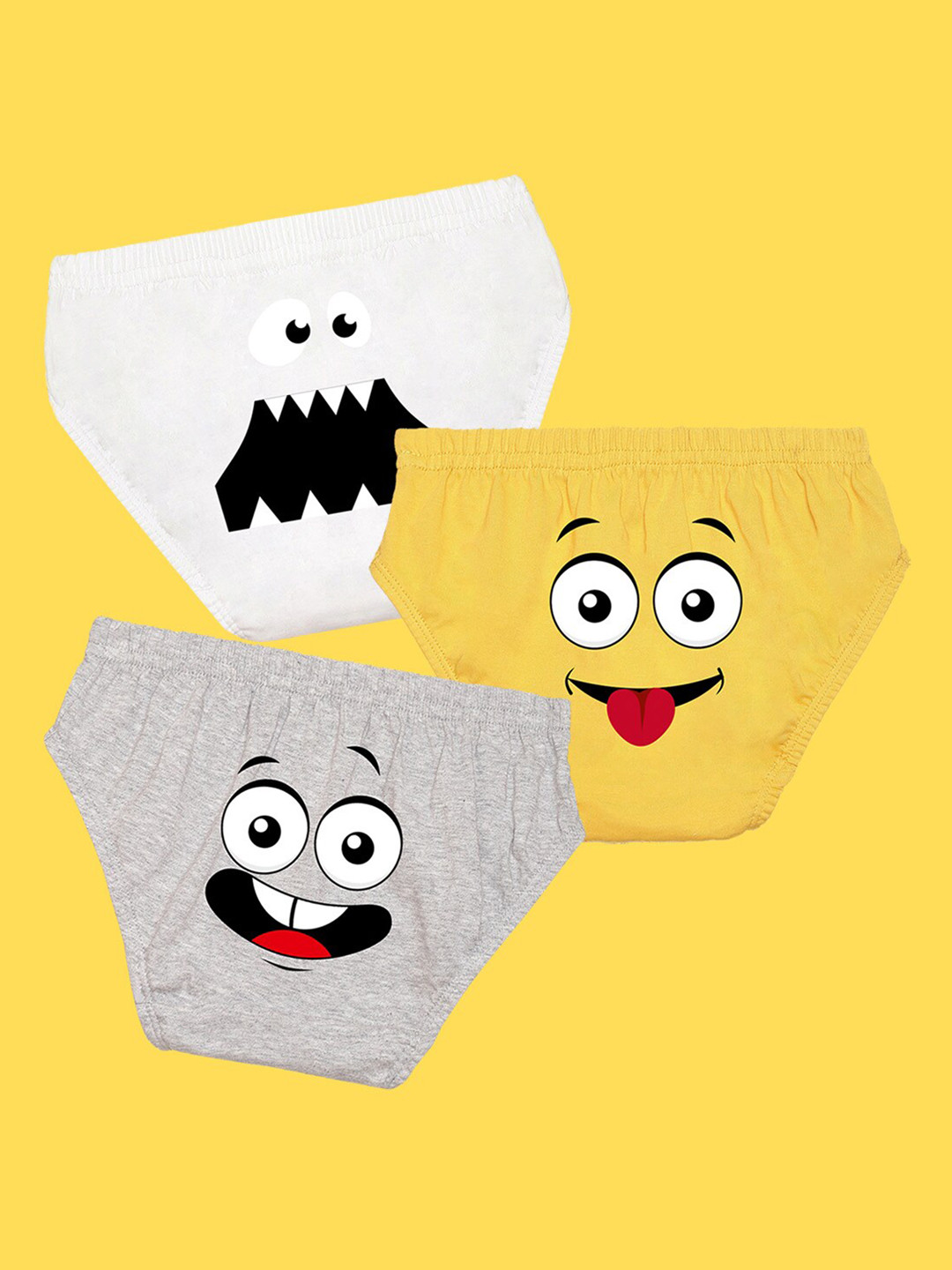 NUSYL Boys Pack Of 3 White,Yellow,Grey Printed Briefs