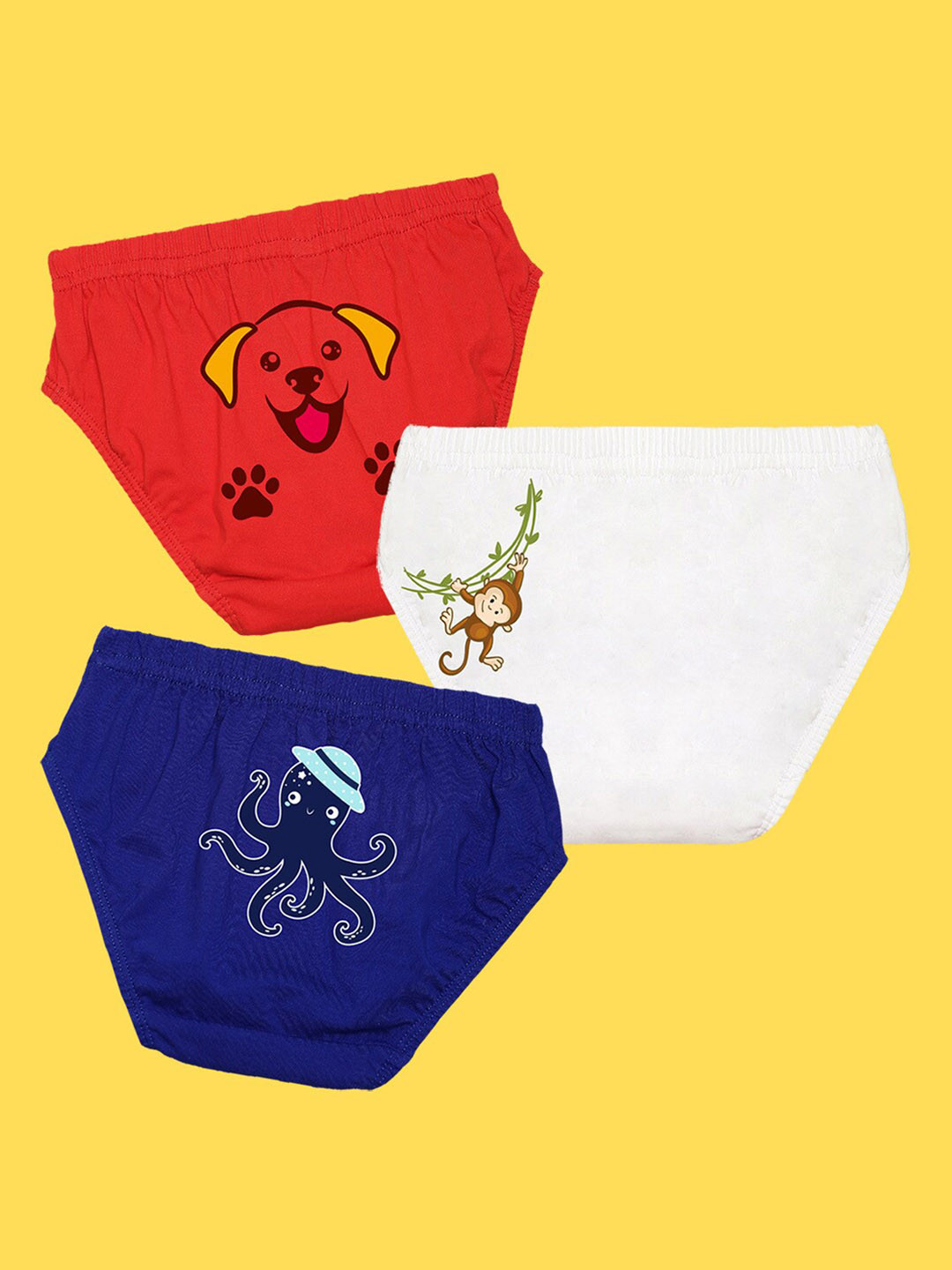 NUSYL Boys Pack of 3 Red,White,Royal Blue Printed Briefs