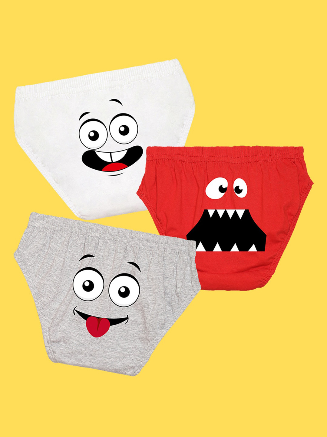 NUSYL Boys Pack of 3 White,Red,Grey Printed Briefs