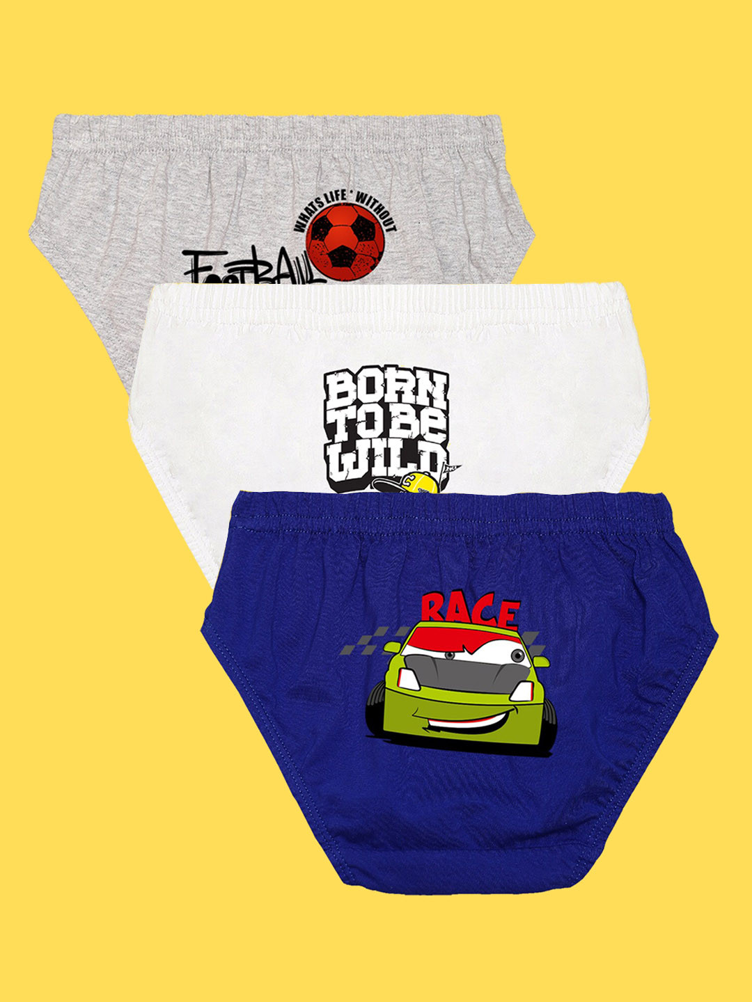 NUSYL Boys Pack of 3 Grey,White,Blue Printed Briefs