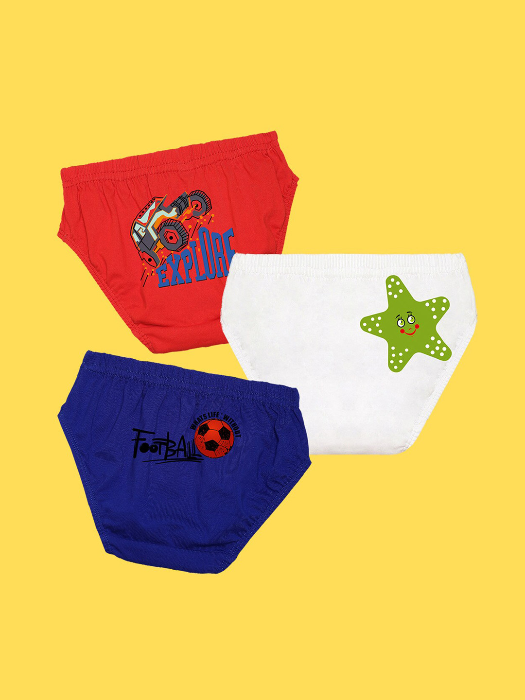 NUSYL Boys Pack of 3 Red,White,Blue Printed Briefs