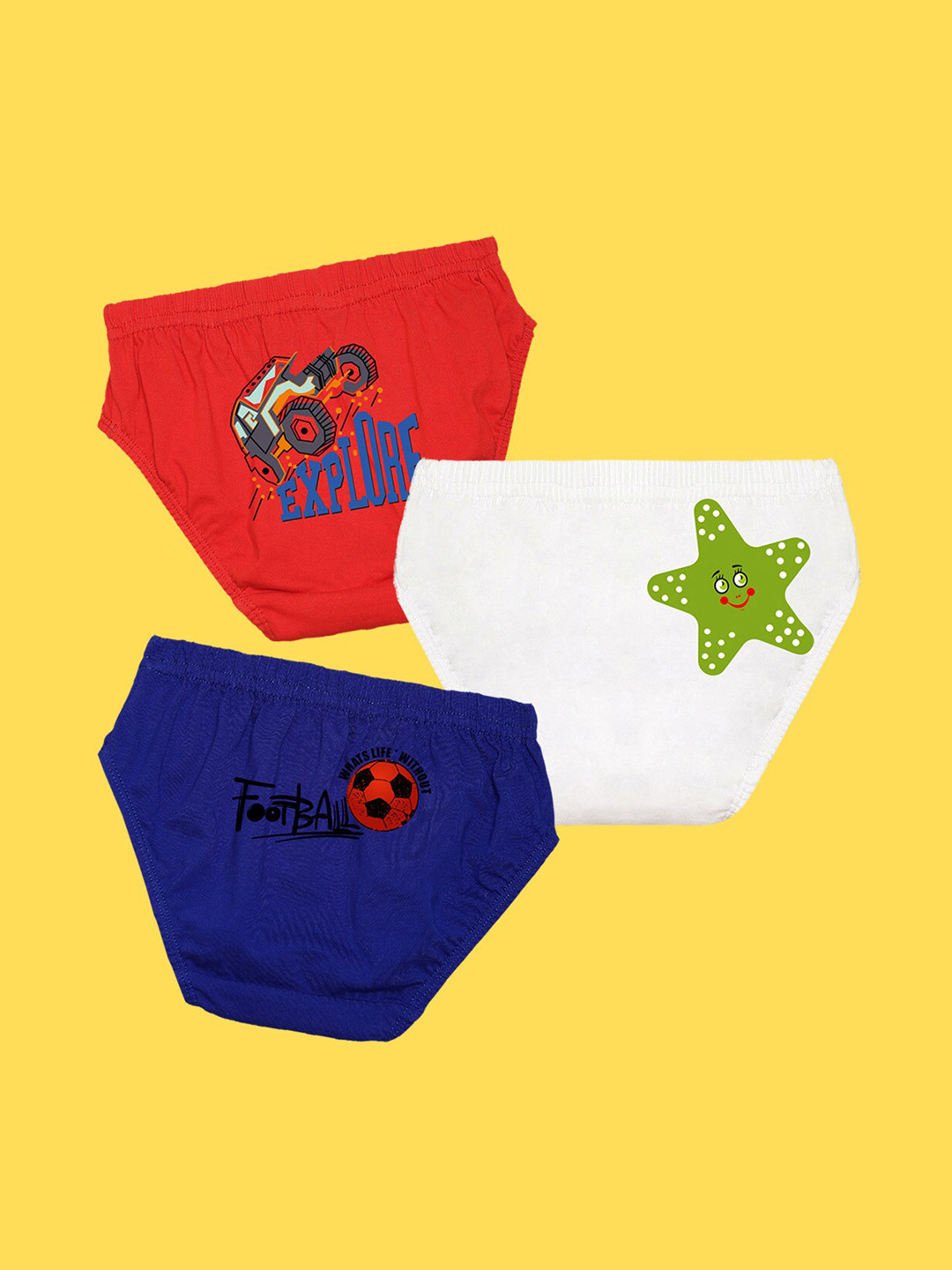 NUSYL Boys Pack of 3 Red,White,Blue Printed Briefs