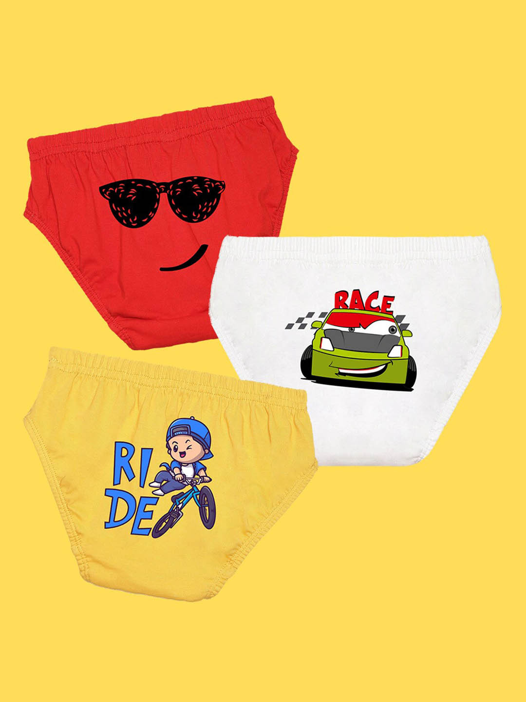 NUSYL Boys Pack of 3 Red,White,Yellow Printed Briefs