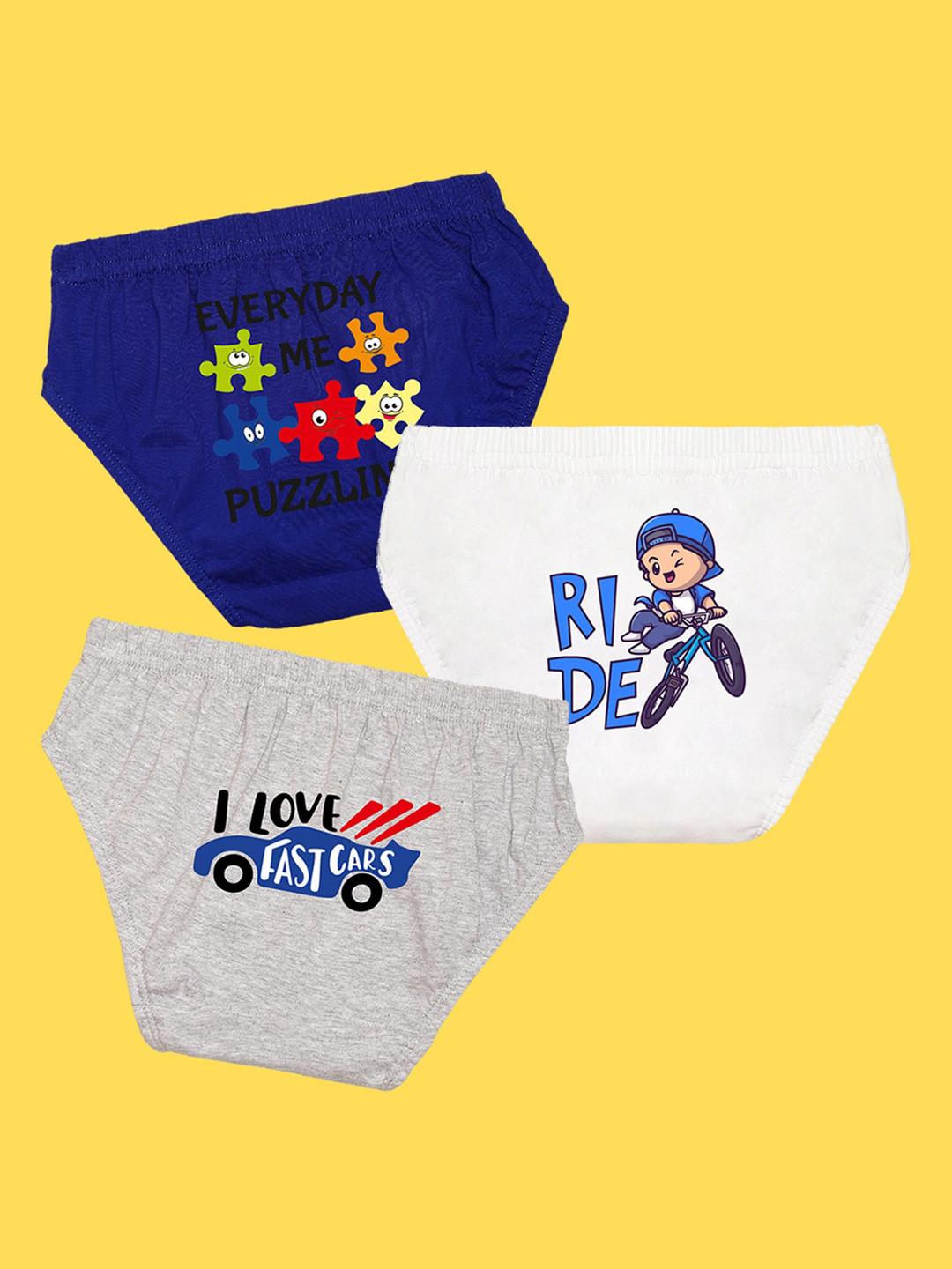 NUSYL Boys Pack of 3 Royal Blue,White,Grey Printed Briefs