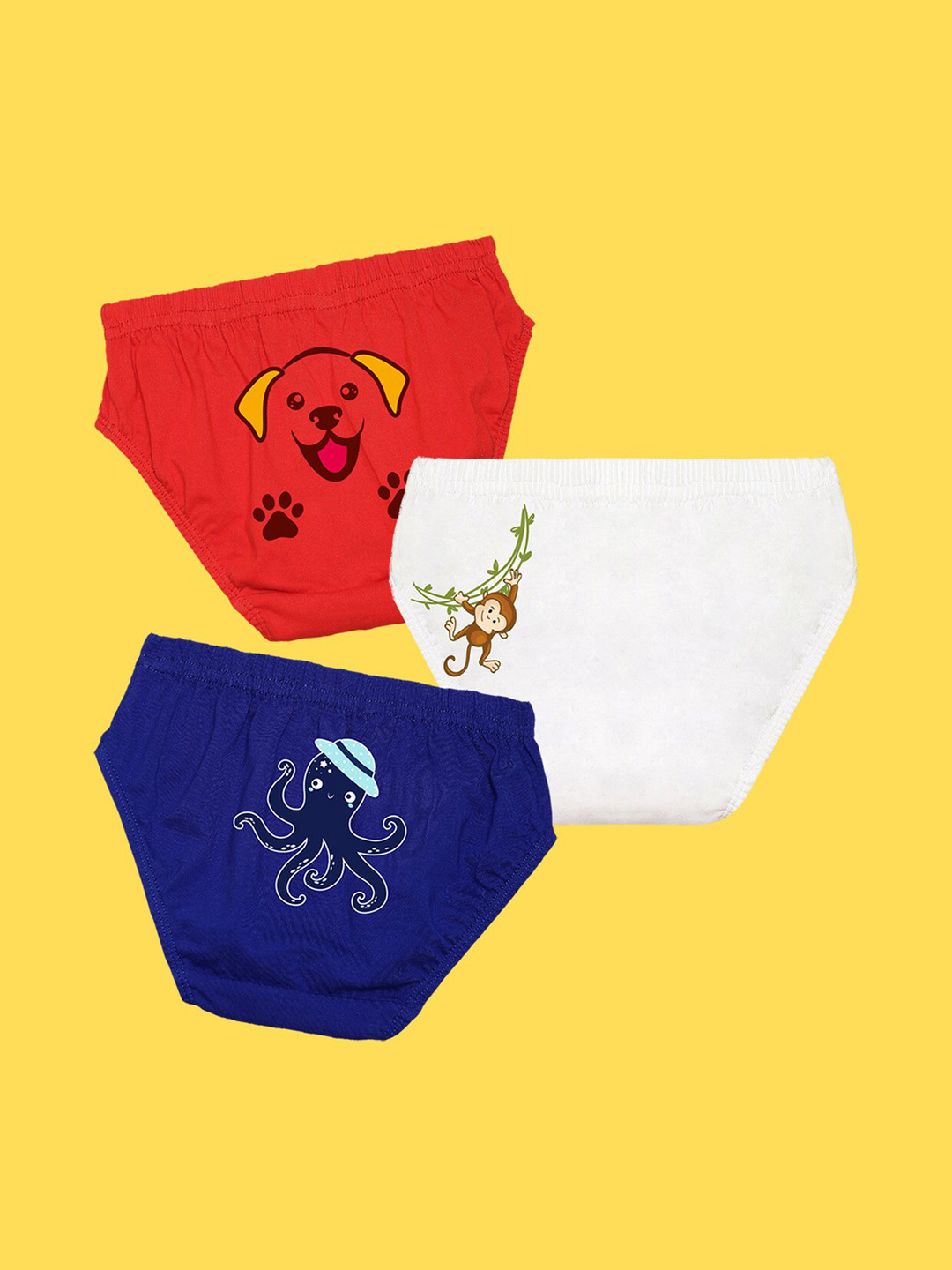 NUSYL Boys Pack of 3 Red,White,Blue Printed Briefs