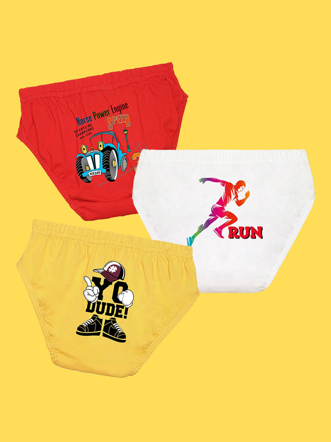 NUSYL Boys Pack of 3 Red,White,Yellow Printed Briefs