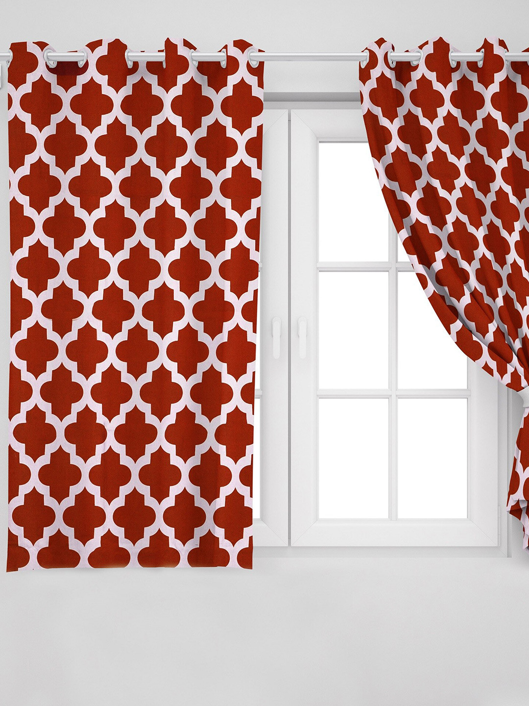 HOMEMONDE Rust & White Set Of 2 Geometric Printed Window Curtain
