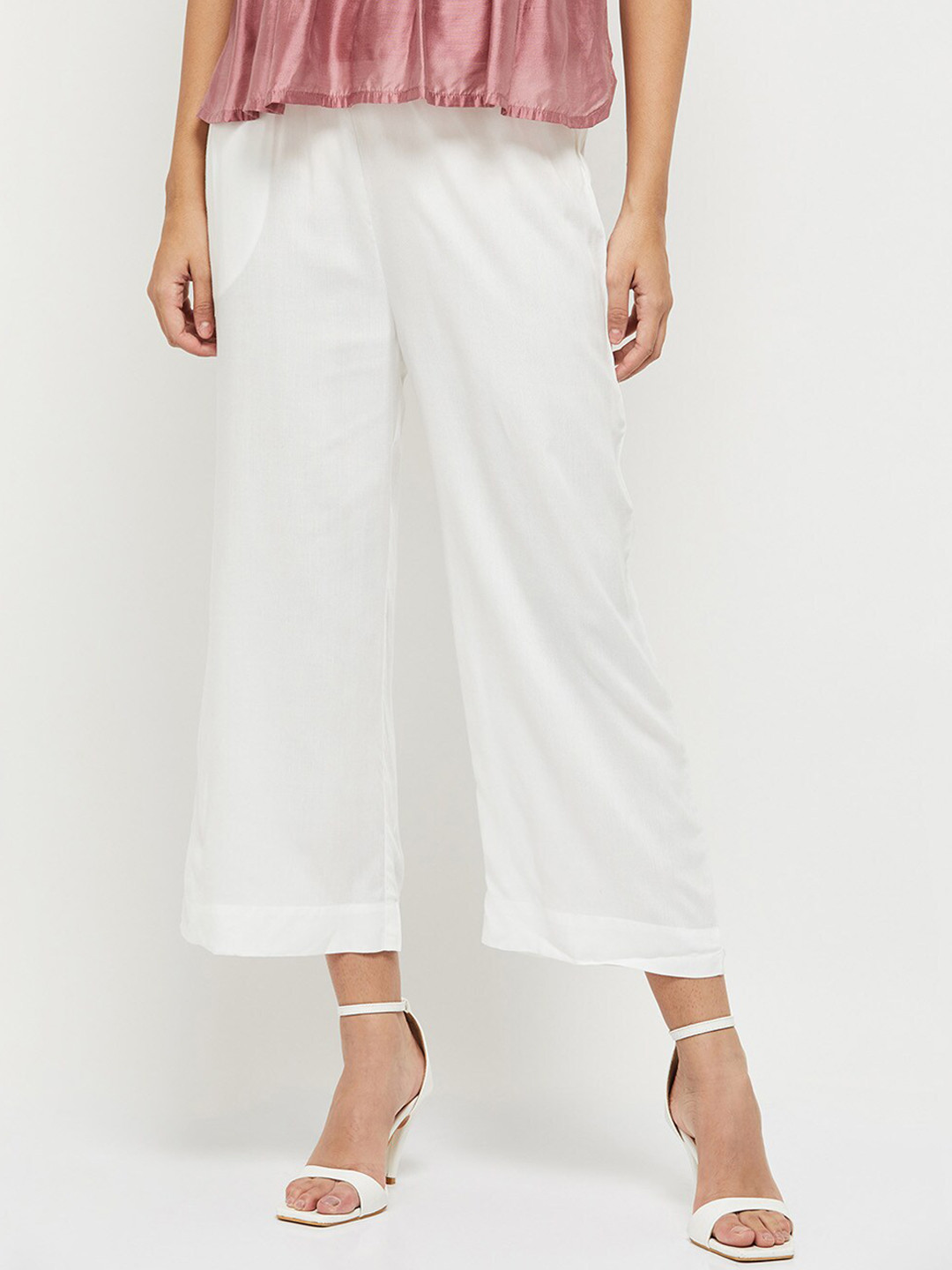 max Women White Loose Fit Easy Wash Culottes Trousers