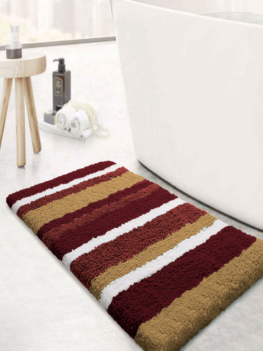 LUXEHOME INTERNATIONAL Striped Anti-Skid 2500 GSM Bath Rug