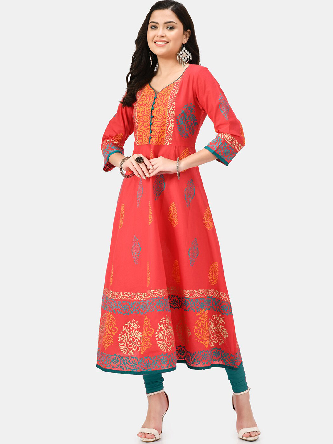 RIYA Women Rose Ethnic Motifs Printed Block Print Anarkali Kurta