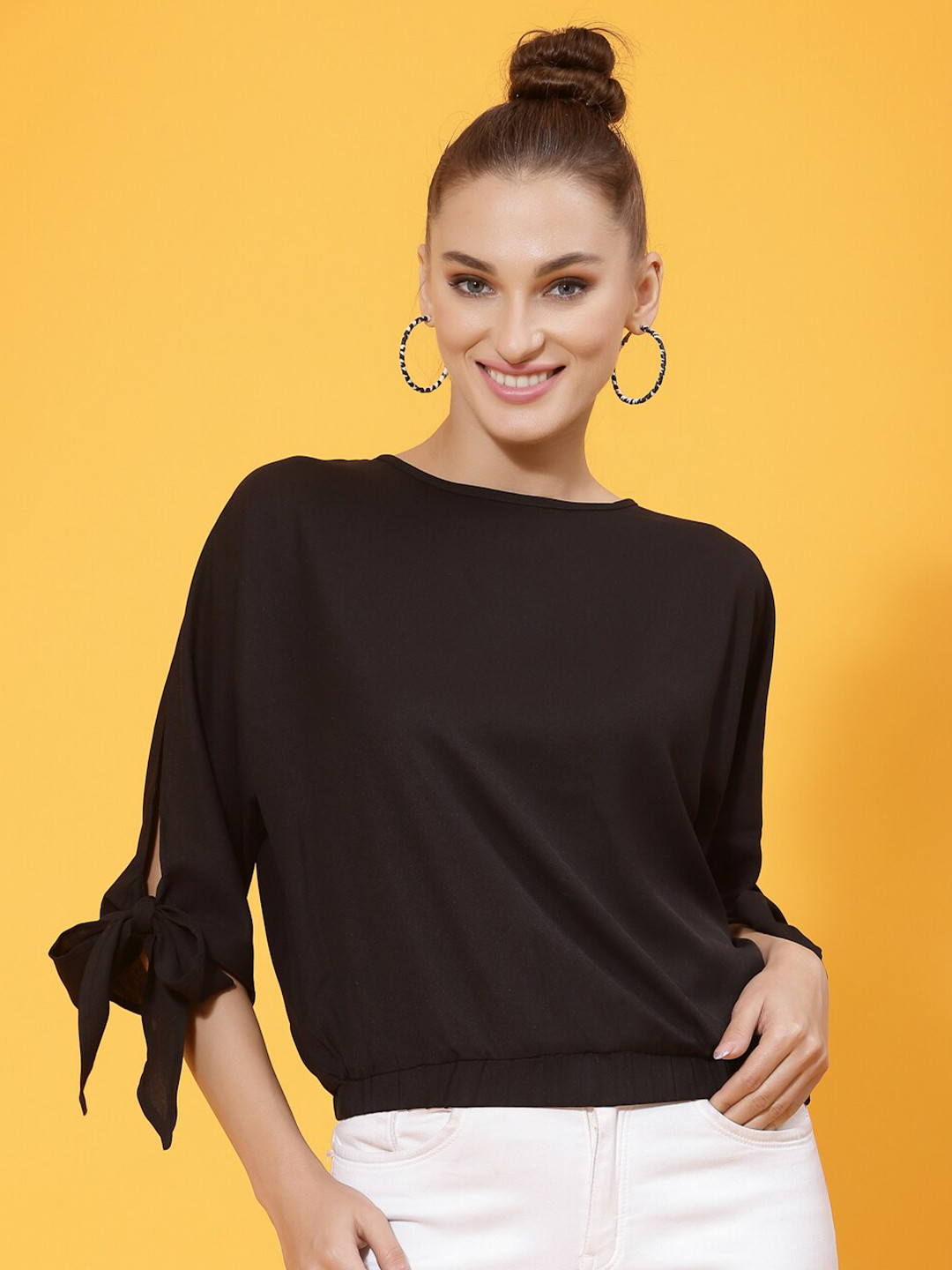 KASSUALLY Solid Blouson Top