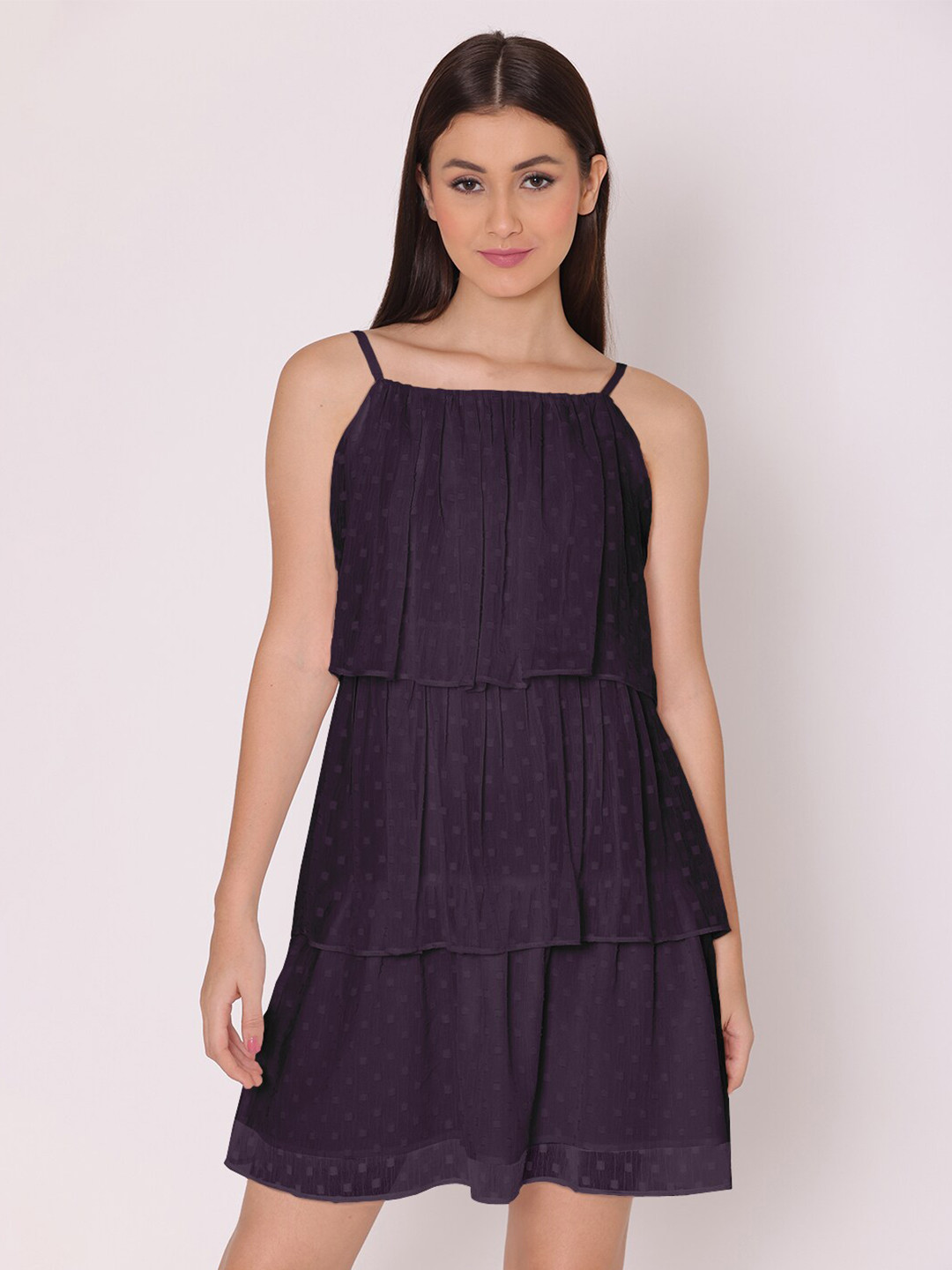 DressBerry Purple Layered Georgette A-Line Dress